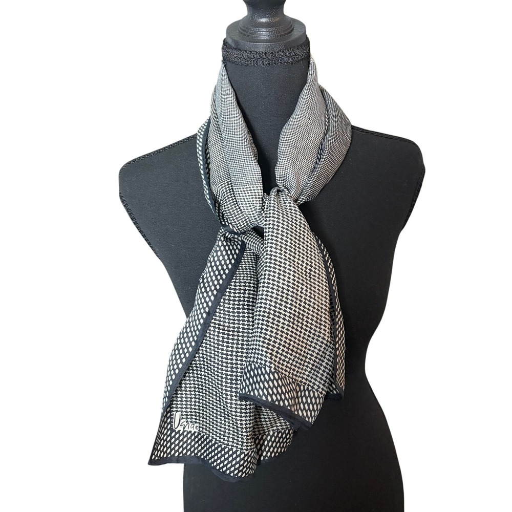 Vintage Vera Neumann Scarf Black White Houndstooth Geometric 43X13 Equestrian